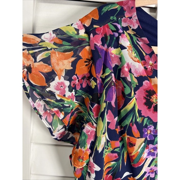 Eliza J Floral Flutter Sleeve V-Neck Ruffle Chiffon Dress Women's Size 6 - Picture 3 of 9